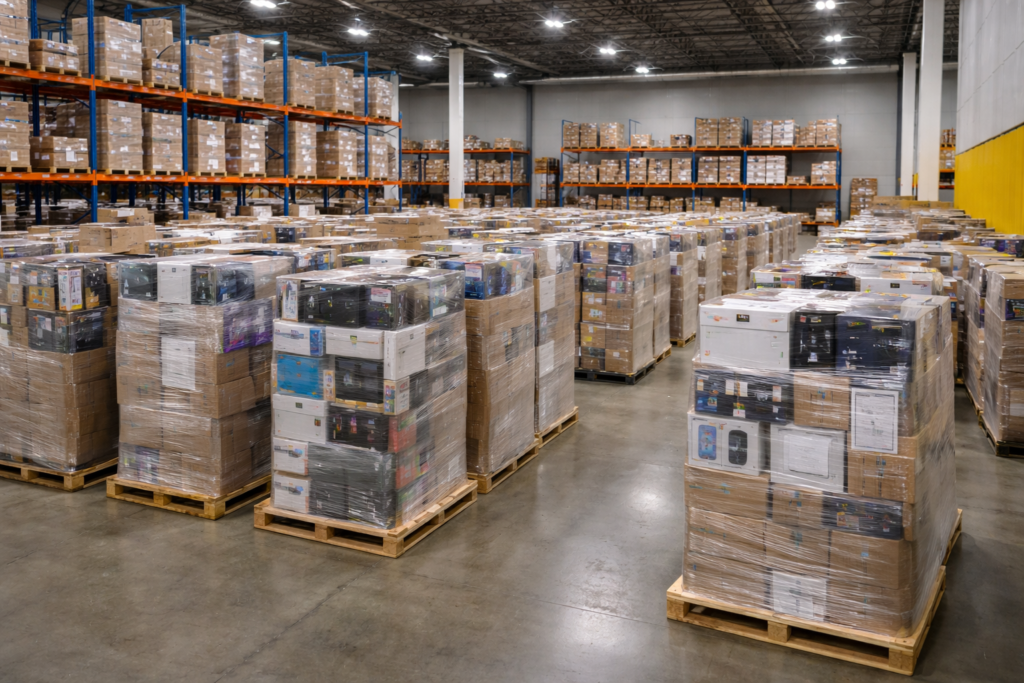 customer return electronics pallets ready for shipment